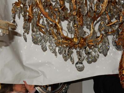 1900 Bronze Cage Chandelier 10 Arms 21 Bulbs