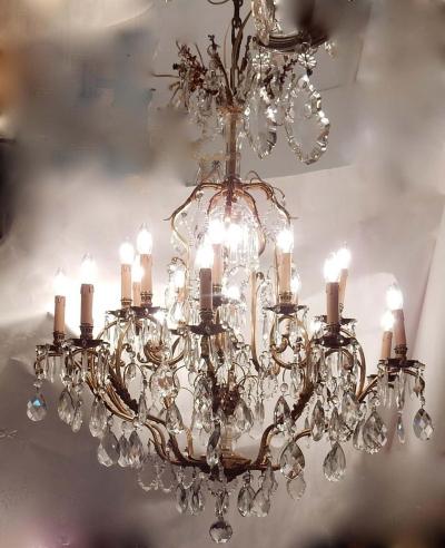 1900 Bronze Cage Chandelier 10 Arms 21 Bulbs