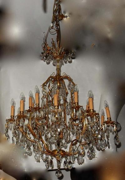 1900 Bronze Cage Chandelier 10 Arms 21 Bulbs