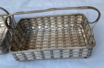 1900 Pair of Presentation Baskets in Silvered Metal from Parisian Palace