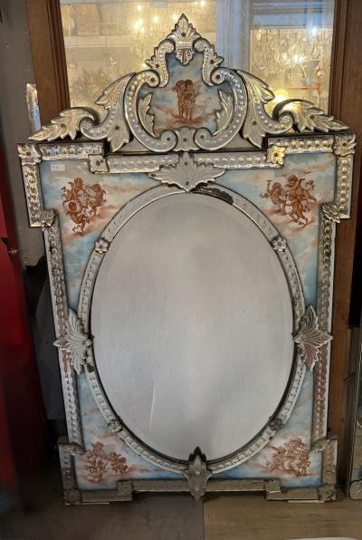 1900 Venetian Napoleon III Mirror Four Seasons painting Under Glass H 144 cm
