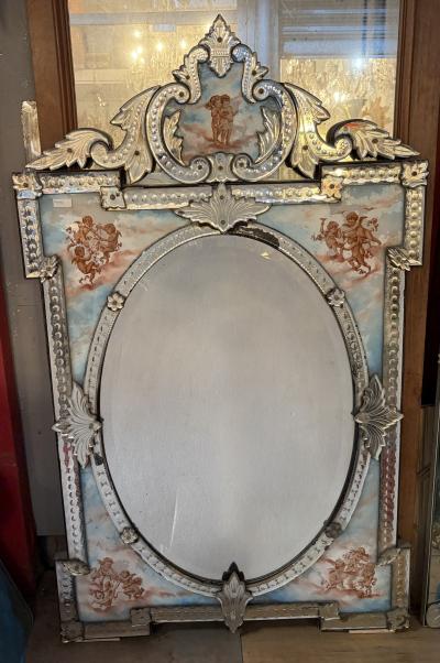 1900 Venetian Napoleon III Mirror Four Seasons painting Under Glass H 144 cm