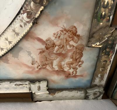 1900 Venetian Napoleon III Mirror Four Seasons painting Under Glass H 144 cm
