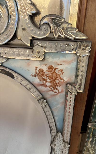 1900 Venetian Napoleon III Mirror Four Seasons painting Under Glass H 144 cm