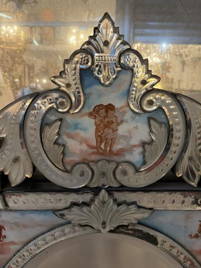 1900 Venetian Napoleon III Mirror Four Seasons painting Under Glass H 144 cm