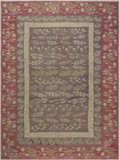 1900s Bessarabian Burgundy Brown and Beige Handmade Wool Rug