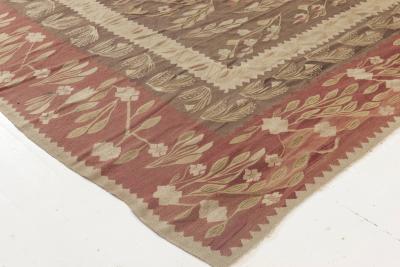 1900s Bessarabian Burgundy Brown and Beige Handmade Wool Rug