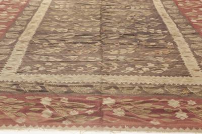 1900s Bessarabian Burgundy Brown and Beige Handmade Wool Rug