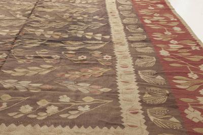 1900s Bessarabian Burgundy Brown and Beige Handmade Wool Rug