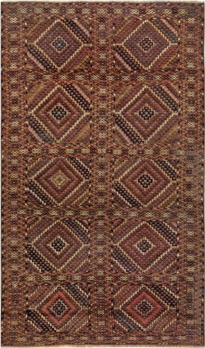 1900s Caucasian Handmade Wool Rug in Beige Blue Brown and Red