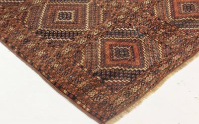 1900s Caucasian Handmade Wool Rug in Beige Blue Brown and Red