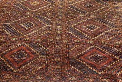 1900s Caucasian Handmade Wool Rug in Beige Blue Brown and Red