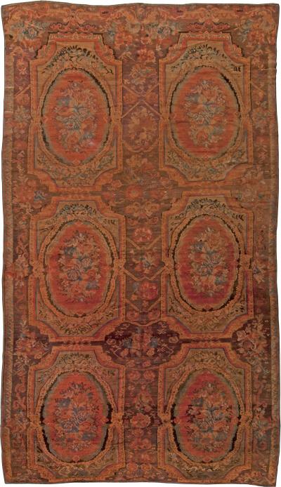 1900s Caucasian Karabagh Handmade Wool Carpet in Red Orange and Brown
