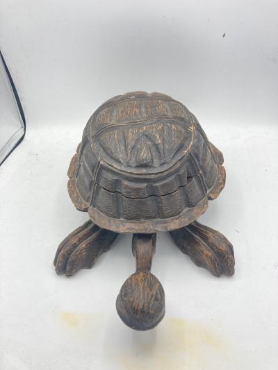 1900s D corative Carved wood turtle boxe