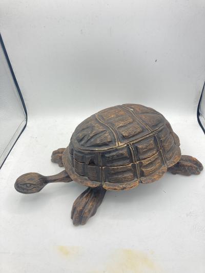 1900s D corative Carved wood turtle boxe