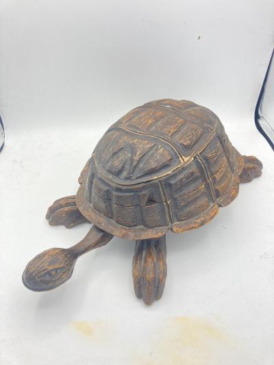 1900s D corative Carved wood turtle boxe