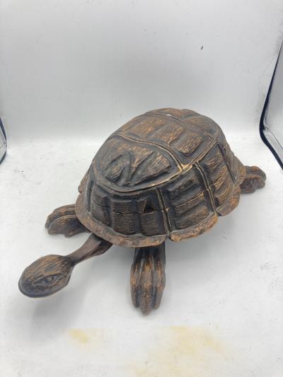 1900s D corative Carved wood turtle boxe
