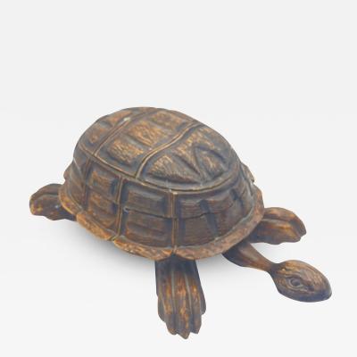 1900s D corative Carved wood turtle boxe