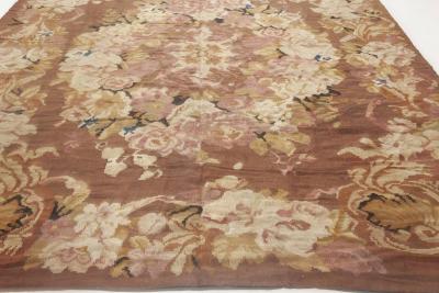 1900s French Aubusson Floral Beige Black Brown Pink Wool Rug