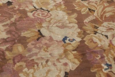 1900s French Aubusson Floral Beige Black Brown Pink Wool Rug