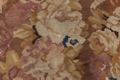 1900s French Aubusson Floral Beige Black Brown Pink Wool Rug