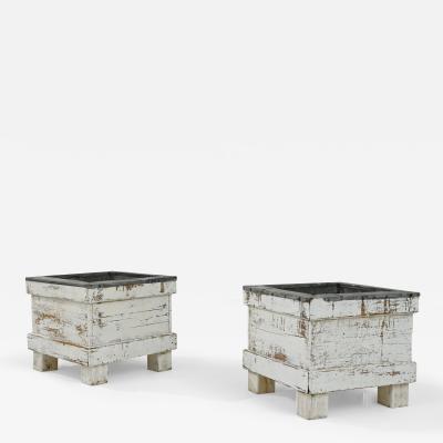 1900s French Wooden and Zinc Planters A Pair