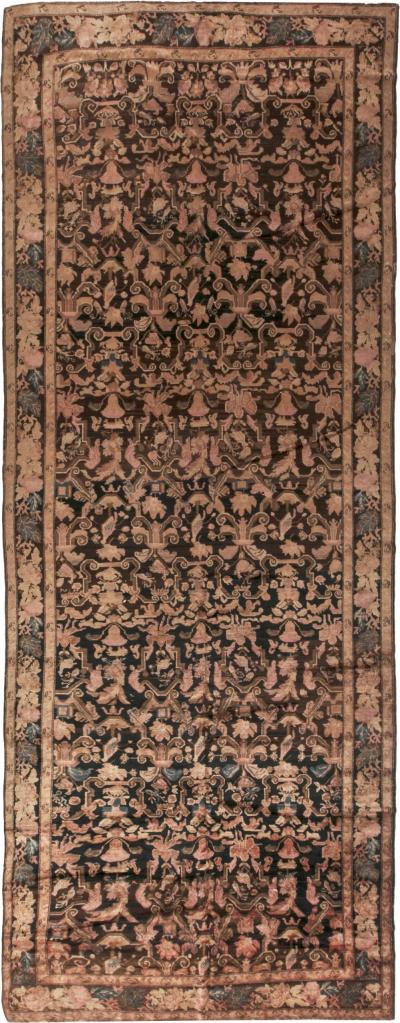 1900s Karabagh Botanic Brown and Pink Handmade Wool Carpet