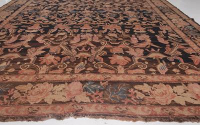 1900s Karabagh Botanic Brown and Pink Handmade Wool Carpet