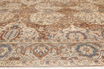 1900s Persian Kirman Brown Beige and Blue Handmade Wool Rug