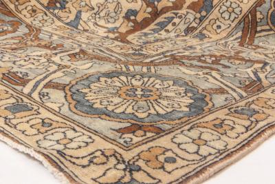 1900s Persian Kirman Brown Beige and Blue Handmade Wool Rug