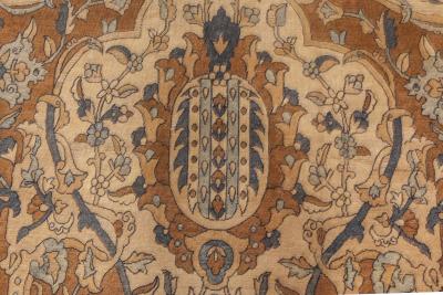 1900s Persian Kirman Brown Beige and Blue Handmade Wool Rug
