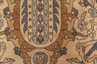 1900s Persian Kirman Brown Beige and Blue Handmade Wool Rug