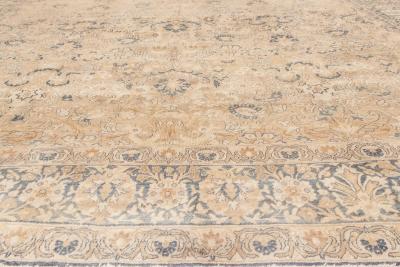 1900s Persian Kirman Cream Beige and Blue Handwoven Wool Rug