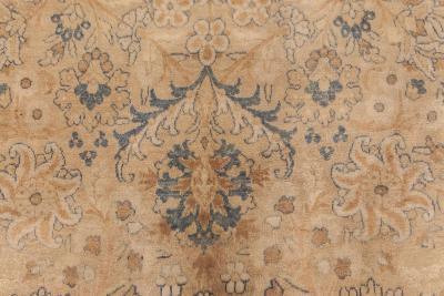 1900s Persian Kirman Cream Beige and Blue Handwoven Wool Rug