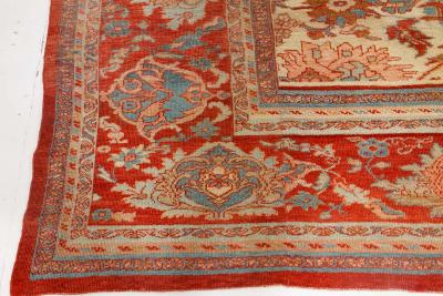 1900s Persian Sultanabad Beige Blue Brown Pink and Red Rug Size Adjusted 