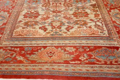 1900s Persian Sultanabad Beige Blue Brown Pink and Red Rug Size Adjusted 