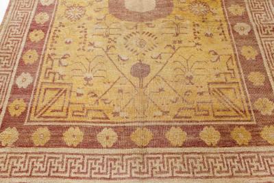 1900s Samarkand Khotan Yellow and Brown Handmade Wool Rug