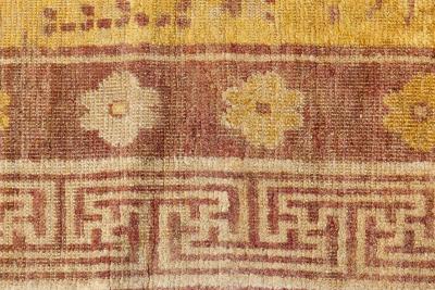 1900s Samarkand Khotan Yellow and Brown Handmade Wool Rug