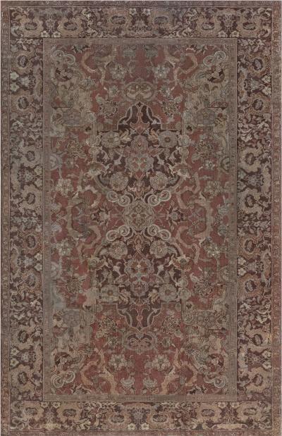 1900s Turkish Hereke Dusty Rose and Burgundy Handmade Wool Carpet