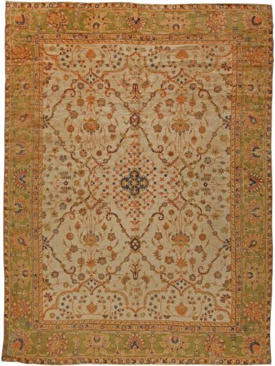 1900s Turkish Oushak Soft Camel and Orange with Floral Motifs Handwoven Wool Rug