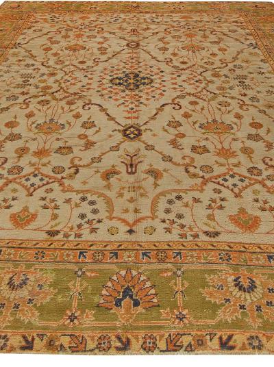 1900s Turkish Oushak Soft Camel and Orange with Floral Motifs Handwoven Wool Rug