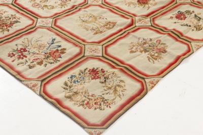 1900s White Beige Light Brown Green and Rose English Needlework
