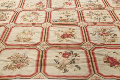 1900s White Beige Light Brown Green and Rose English Needlework