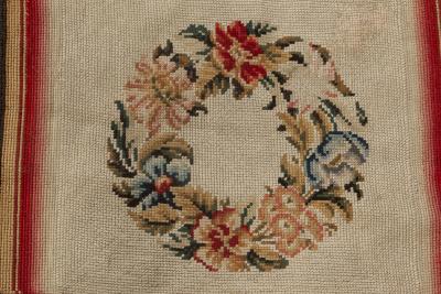 1900s White Beige Light Brown Green and Rose English Needlework