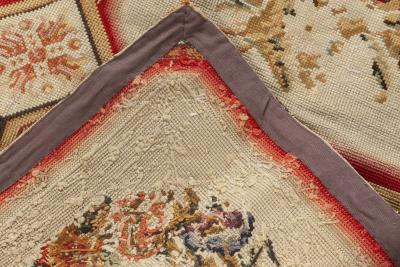 1900s White Beige Light Brown Green and Rose English Needlework