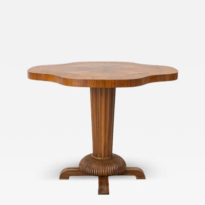 1918 Swedish late Art Nouveau pedestal salon table w intarsia