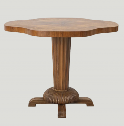 1918 Swedish late Art Nouveau pedestal salon table w intarsia