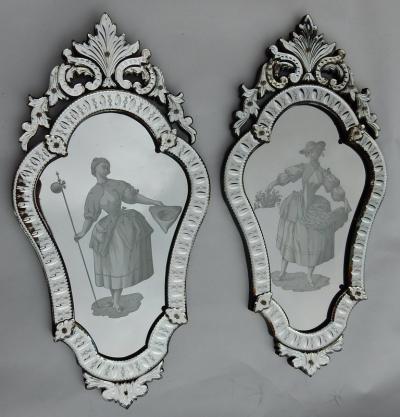1920 1940 Pair of Mirrors with Elegant Women