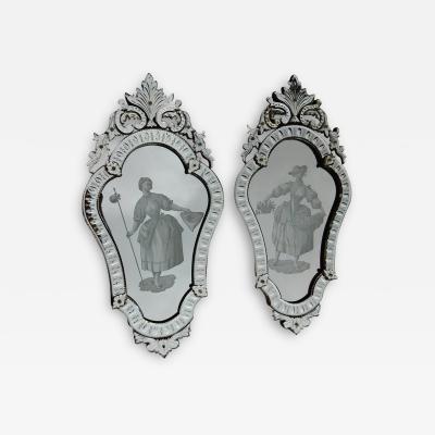 1920 1940 Pair of Mirrors with Elegant Women