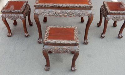 1920 1950 Play Table Mahjong China and Its Four Stools Palissandre